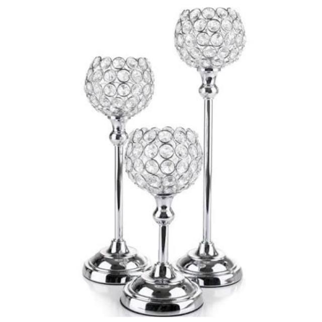 Rental store for Silver Stemmed Round Bling Candleholder in Santa Ana CA